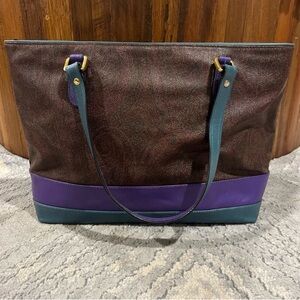 ETRO Vintage Rare Paisley Brown, Purple And Teal Large Tote Bag